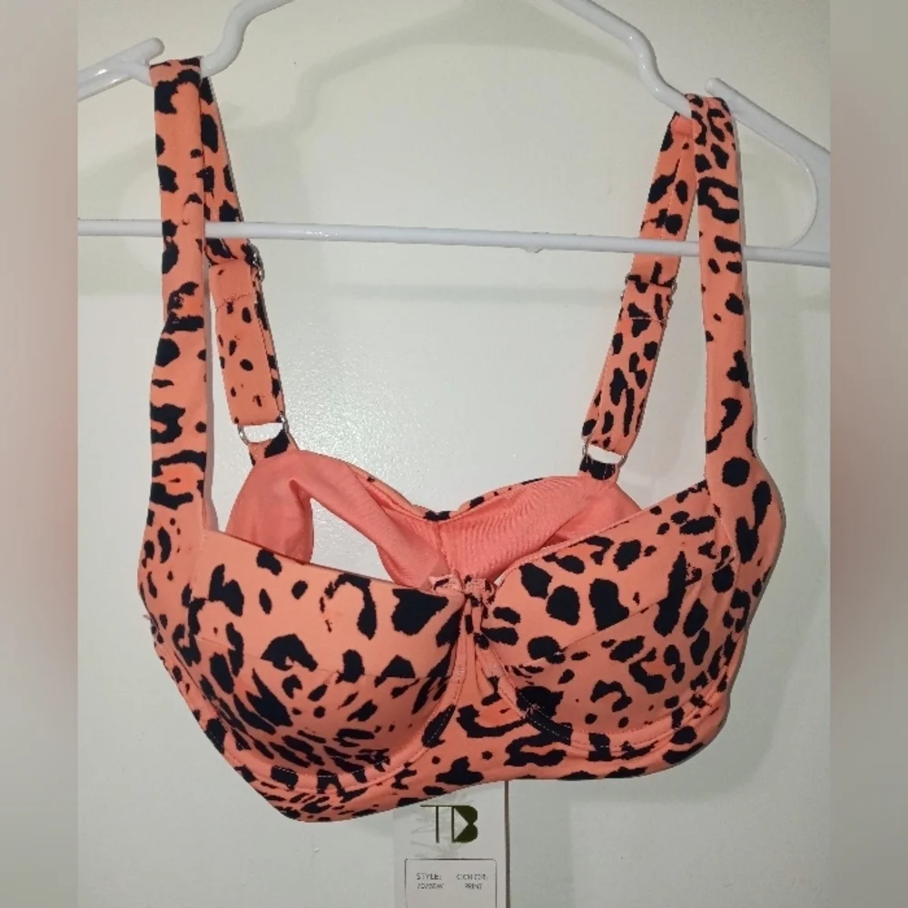 Tinibikini Leopard print padded underwire papaya black Bikini top Small NEW